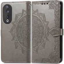 Yihang Boutique Honor 90 5g ile Uyumlu El Standı Fonksiyonlu Cüzdan Kabartmalı Pu Deri Kart Tutucu (Yurt Dışından)