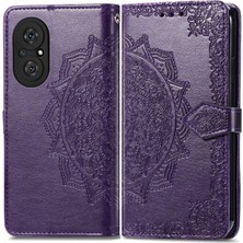 Yihang Boutique Honor 50 Se ile Uyumlu El Standı Fonksiyonlu Cüzdan Kabartmalı Pu Deri Kart Tutucu (Yurt Dışından)