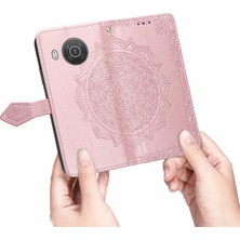 Yihang Boutique Nokia X10 ile Uyumlu El Standı Fonksiyonlu Cüzdan Kabartmalı Pu Deri Kart Tutucu (Yurt Dışından)