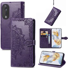 Yihang Boutique Honor 90 5g ile Uyumlu El Standı Fonksiyonlu Cüzdan Kabartmalı Pu Deri Kart Tutucu (Yurt Dışından)