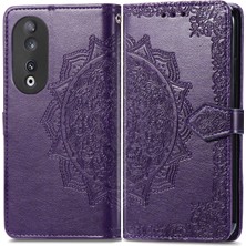 Yihang Boutique Honor 90 5g ile Uyumlu El Standı Fonksiyonlu Cüzdan Kabartmalı Pu Deri Kart Tutucu (Yurt Dışından)