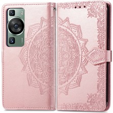 Yihang Boutique Huawei P60 ile Uyumlu El Standı Fonksiyonlu Cüzdan Kabartmalı Pu Deri Kart Tutucu (Yurt Dışından)