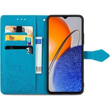 Yihang Boutique Huawei Nova Y61 ile Uyumlu El Standı Fonksiyonlu Cüzdan Kabartmalı Pu Deri Kart Tutucu (Yurt Dışından)