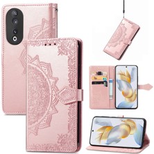 Yihang Boutique Honor 90 5g ile Uyumlu El Standı Fonksiyonlu Cüzdan Kabartmalı Pu Deri Kart Tutucu (Yurt Dışından)