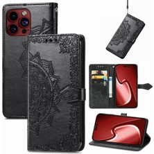 Yihang Boutique iPhone 15 Pro ile Uyumlu El Standı Fonksiyonlu Cüzdan Kabartmalı Pu Deri Kart Tutucu (Yurt Dışından)