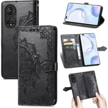 Yihang Boutique Honor 50 Pro ile Uyumlu El Standı Fonksiyonlu Cüzdan Kabartmalı Pu Deri Kart Tutucu (Yurt Dışından)