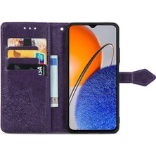 Yihang Boutique Huawei Nova Y61 ile Uyumlu El Standı Fonksiyonlu Cüzdan Kabartmalı Pu Deri Kart Tutucu (Yurt Dışından)