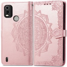 Yihang Boutique Nokia C21 Plus ile Uyumlu El Standı Fonksiyonlu Cüzdan Kabartmalı Pu Deri Kart Tutucu (Yurt Dışından)