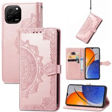 Yihang Boutique Huawei Nova Y61 ile Uyumlu El Standı Fonksiyonlu Cüzdan Kabartmalı Pu Deri Kart Tutucu (Yurt Dışından)