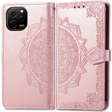 Yihang Boutique Huawei Nova Y61 ile Uyumlu El Standı Fonksiyonlu Cüzdan Kabartmalı Pu Deri Kart Tutucu (Yurt Dışından)