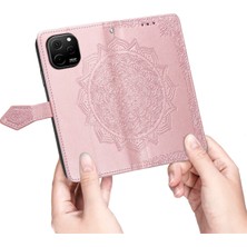 Yihang Boutique Huawei Nova Y61 ile Uyumlu El Standı Fonksiyonlu Cüzdan Kabartmalı Pu Deri Kart Tutucu (Yurt Dışından)