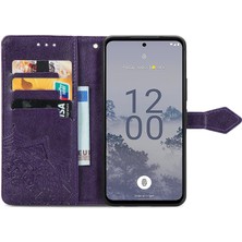 Yihang Boutique Nokia X30 ile Uyumlu El Standı Fonksiyonlu Cüzdan Kabartmalı Pu Deri Kart Tutucu (Yurt Dışından)