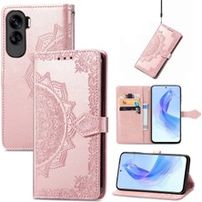 Yihang Boutique Honor 90 Lite ile Uyumlu El Standı Fonksiyonlu Cüzdan Kabartmalı Pu Deri Kart Tutucu (Yurt Dışından)