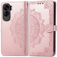 Yihang Boutique Honor 90 Lite ile Uyumlu El Standı Fonksiyonlu Cüzdan Kabartmalı Pu Deri Kart Tutucu (Yurt Dışından)