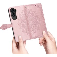 Yihang Boutique Honor 90 Lite ile Uyumlu El Standı Fonksiyonlu Cüzdan Kabartmalı Pu Deri Kart Tutucu (Yurt Dışından)