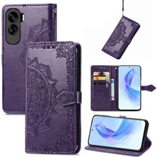 Yihang Boutique Honor 90 Lite ile Uyumlu El Standı Fonksiyonlu Cüzdan Kabartmalı Pu Deri Kart Tutucu (Yurt Dışından)