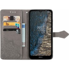 Yihang Boutique Nokia C20 ile Uyumlu El Standı Fonksiyonlu Cüzdan Kabartmalı Pu Deri Kart Tutucu (Yurt Dışından)