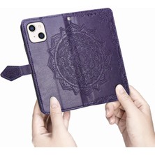 Yihang Boutique iPhone 13 Mini ile Uyumlu El Standı Fonksiyonlu Cüzdan Kabartmalı Pu Deri Kart Tutucu (Yurt Dışından)