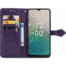 Yihang Boutique Nokia C32 ile Uyumlu El Standı Fonksiyonlu Cüzdan Kabartmalı Pu Deri Kart Tutucu (Yurt Dışından)