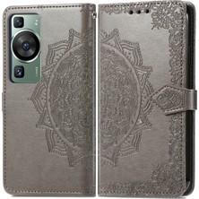 Yihang Boutique Huawei P60 ile Uyumlu El Standı Fonksiyonlu Cüzdan Kabartmalı Pu Deri Kart Tutucu (Yurt Dışından)