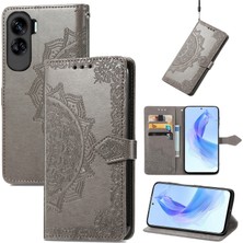 Yihang Boutique Honor 90 Lite ile Uyumlu El Standı Fonksiyonlu Cüzdan Kabartmalı Pu Deri Kart Tutucu (Yurt Dışından)