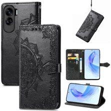 Yihang Boutique Honor 90 Lite ile Uyumlu El Standı Fonksiyonlu Cüzdan Kabartmalı Pu Deri Kart Tutucu (Yurt Dışından)