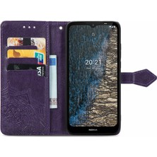 Yihang Boutique Nokia C20 ile Uyumlu El Standı Fonksiyonlu Cüzdan Kabartmalı Pu Deri Kart Tutucu (Yurt Dışından)