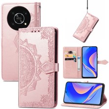 Yihang Boutique Huawei Nova Y90 ile Uyumlu El Standı Fonksiyonlu Cüzdan Kabartmalı Pu Deri Kart Tutucu (Yurt Dışından)