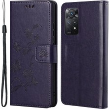 4U Sky Xiaomi Redmi Için Note 12 Pro 4g/11 Pro 4g (Mediatek)/note 11 Pro 5g (Qualcomm) Baskısı Kelebek Çiçek Cüzdanı Kap Kapağı Pu Deri Stand Telefon Case-Dark Mor (Yurt Dışından)