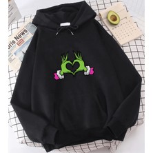 Populus Grinch Happy New Year Pembe Kalp Kapşonlu Sweatshirt