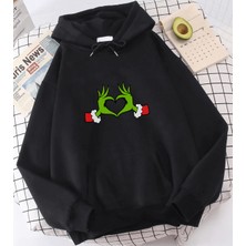 Populus Grinch Happy New Year Kalp Kapşonlu Sweatshirt