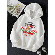 Populus Tom ve Jerry Merry Christmas Yılbaşı Kapşonlu Sweatshirt