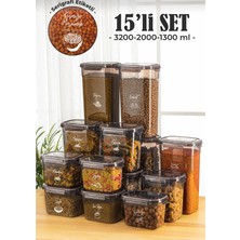 Foly Life 15'li Folylife Contalı Sızdırmaz Kilitli Kapaklı Dikdörtgen Antrasit Saklama Kabı Seti (5X3200ML-5X2000ML-5X1300ML)