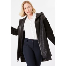Nero Leather Fur Örgü Detaylı Kapüşonlu Kadın Deri Ceket