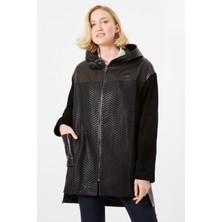 Nero Leather Fur Örgü Detaylı Kapüşonlu Kadın Deri Ceket