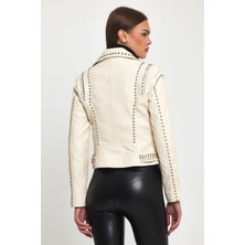 Nero Leather Fur Trok Detaylı Doğal Damarlı Deri Ceket