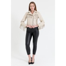 Nero Leather Fur Püsküllü Kadın Deri Ceket