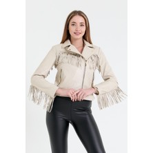Nero Leather Fur Püsküllü Kadın Deri Ceket