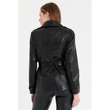 Nero Leather Fur Kurvaze Kadın Deri Ceket