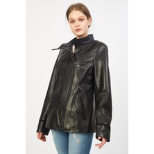 Nero Leather Fur Süet Biye Detaylı Kadın Deri Ceket