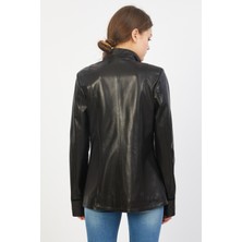 Nero Leather Fur Süet Biye Detaylı Kadın Deri Ceket