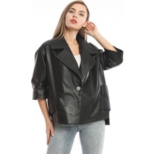 Nero Leather Fur Tek Düğmeli Kadın Deri Ceket