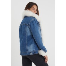 Nero Leather Fur Yaka, Kol ve Önler Kürk Içi Çıkma Astar Kadın Kot Ceket