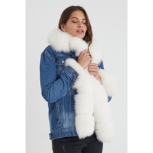Nero Leather Fur Yaka, Kol ve Önler Kürk Içi Çıkma Astar Kadın Kot Ceket