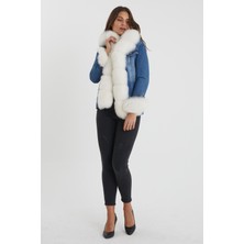 Nero Leather Fur Yaka, Kol ve Önler Kürk Içi Çıkma Astar Kadın Kot Ceket