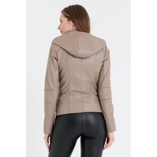 Nero Leather Fur Kapüşonu Çıkma Kadın Deri Ceket