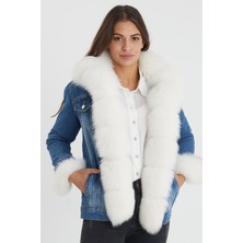 Nero Leather Fur Yaka, Kol ve Önler Kürk Içi Çıkma Astar Kadın Kot Ceket