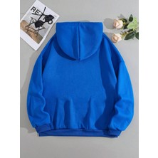 One Button Unisex Saks Mavisi Kanguru Cepli Kapüşonlu Sweatshirt Saks Mavisi Hoodie