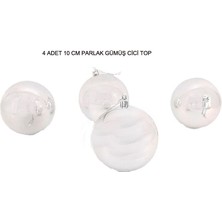 Pandoli Gümüş Renk 10 cm Parlak Yılbaşı Çam Ağacı Cici Topu 4 Adet