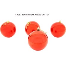 Pandoli Kırmızı Renk 10 cm Parlak Yılbaşı Çam Ağacı Cici Topu 4 Adet